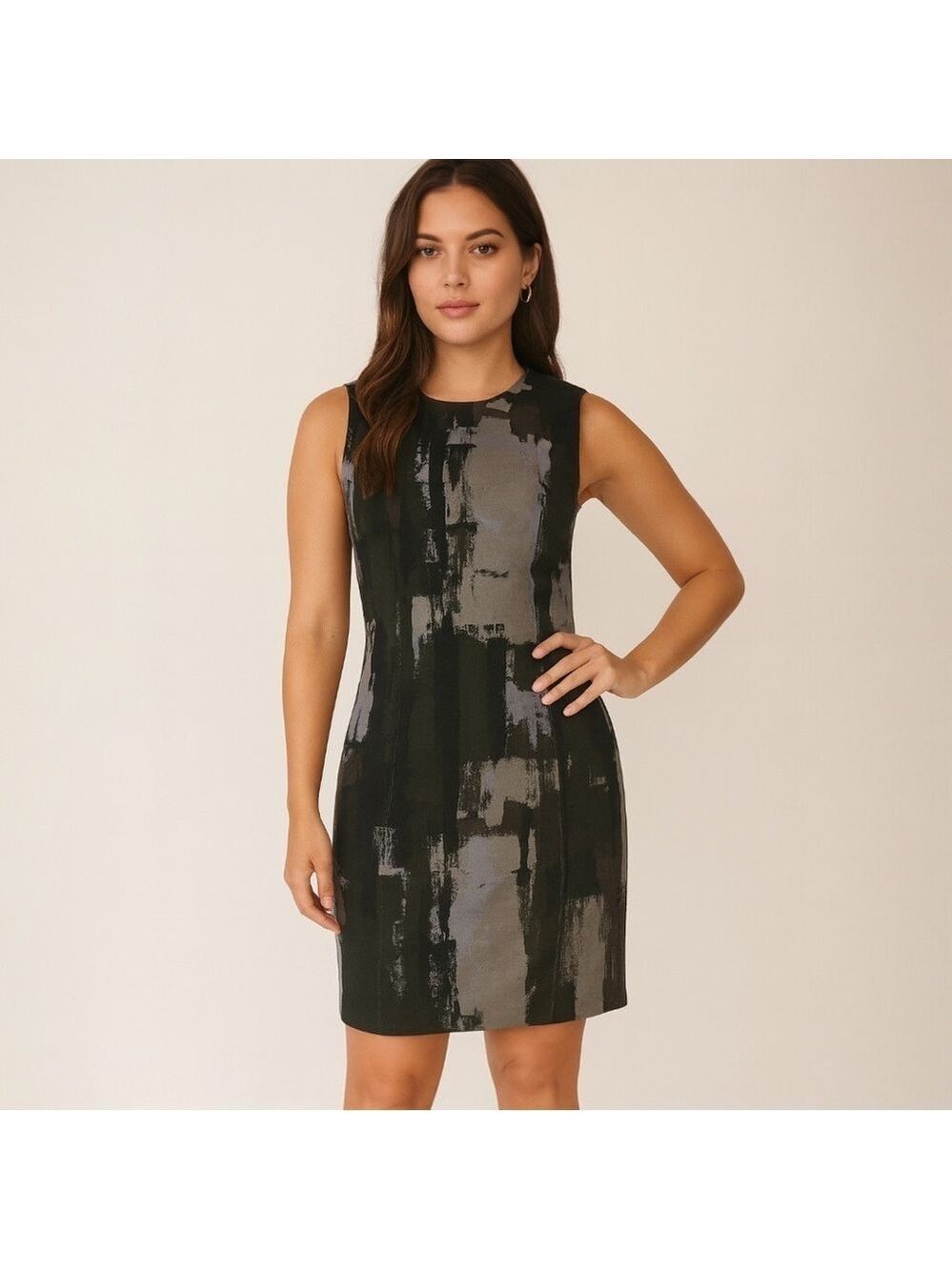 Love Moschino Black Olive Gray Abstract Bodycon Dress - Size 12